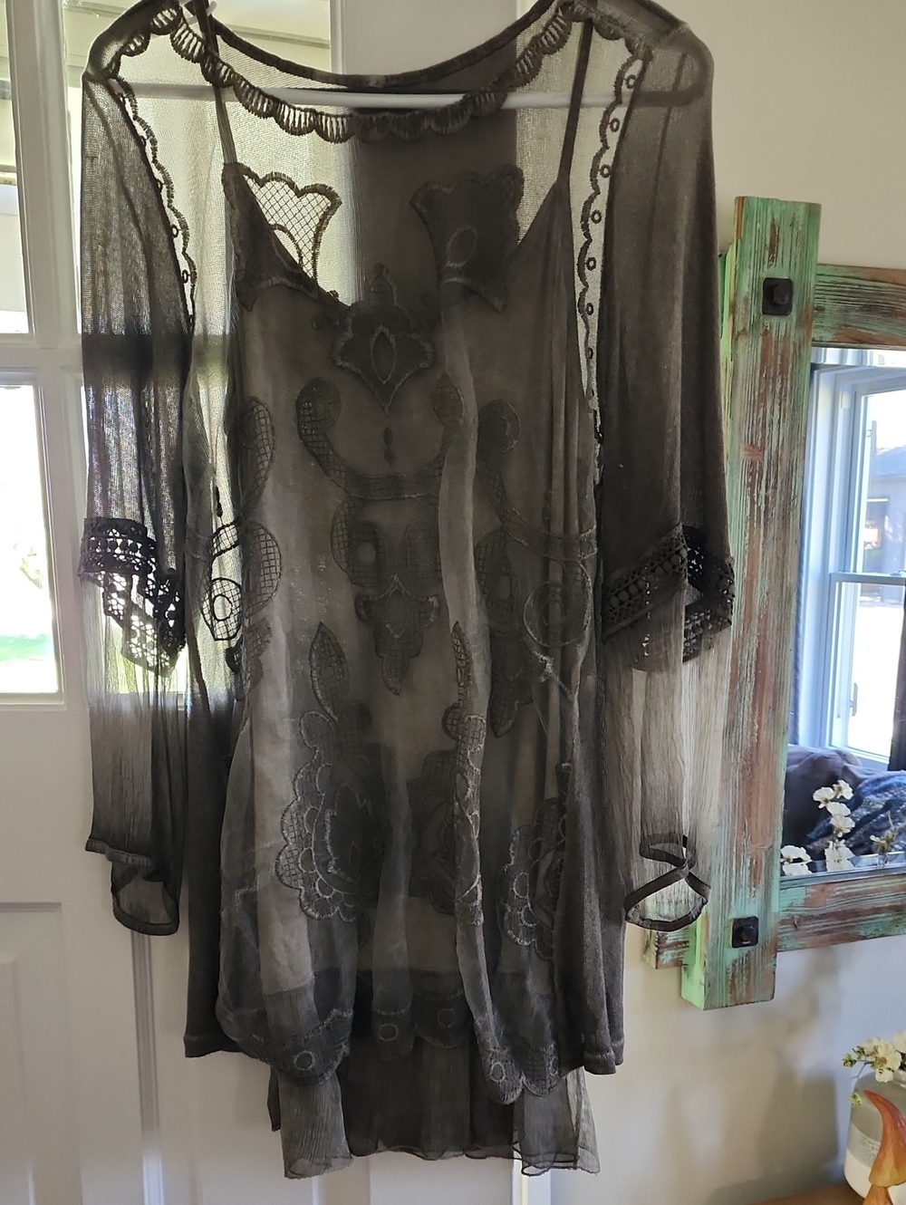 Sheer Embroidered Women’s Tunic Dress - Black